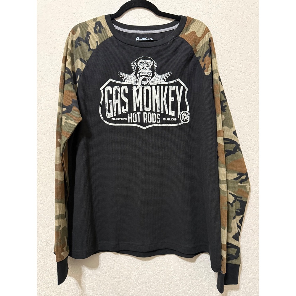 Gas Monkey Garage Hot Rods Camo Sleeve Waffle Knit Long Sleeve Shirt XL